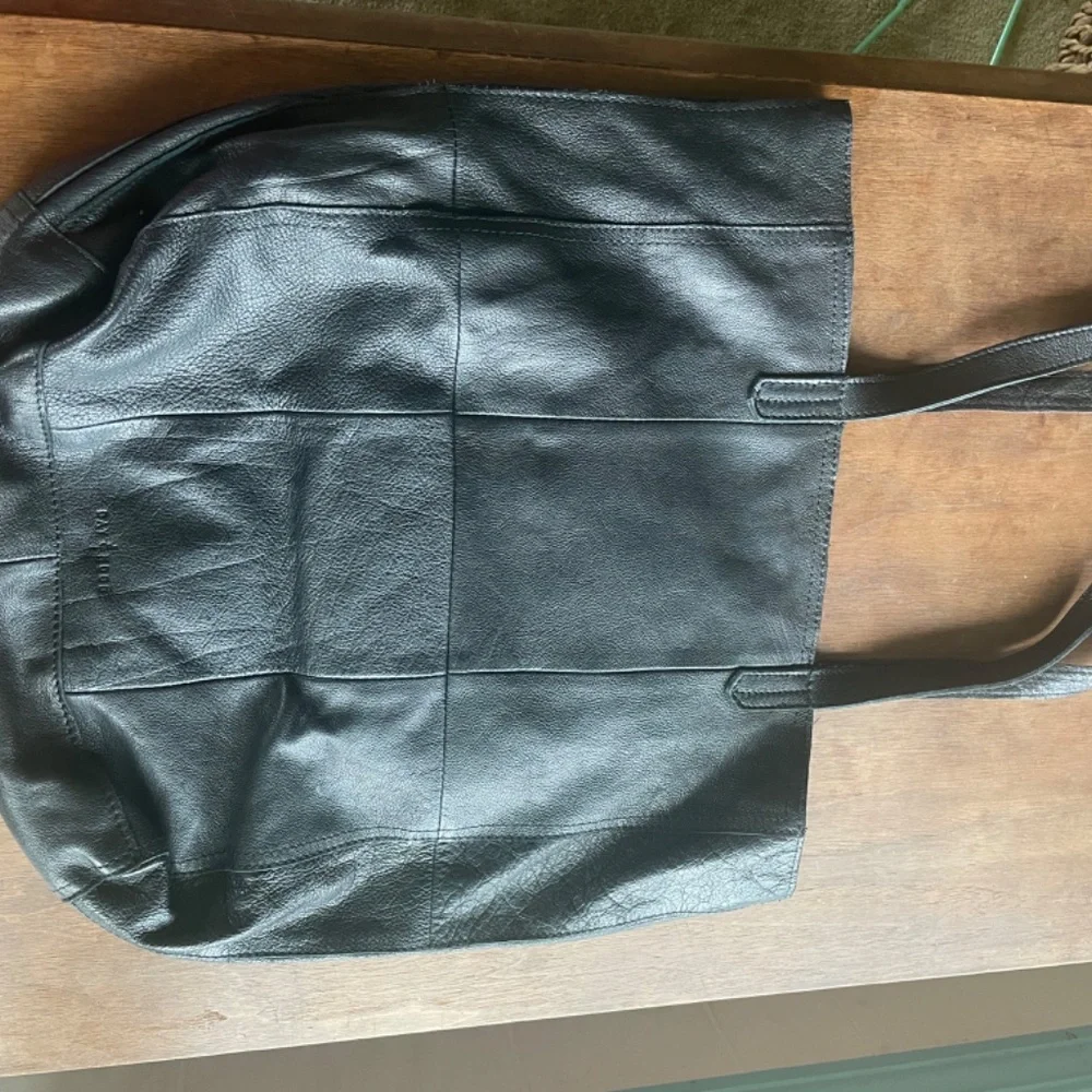 Anthropologie Black Leather Tote Satchel - Picture 2 of 5